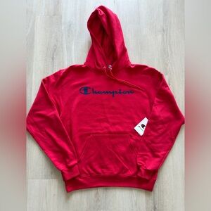 Champion Powerblend Script Logo Hoodie Mens Medium New with Tags Red